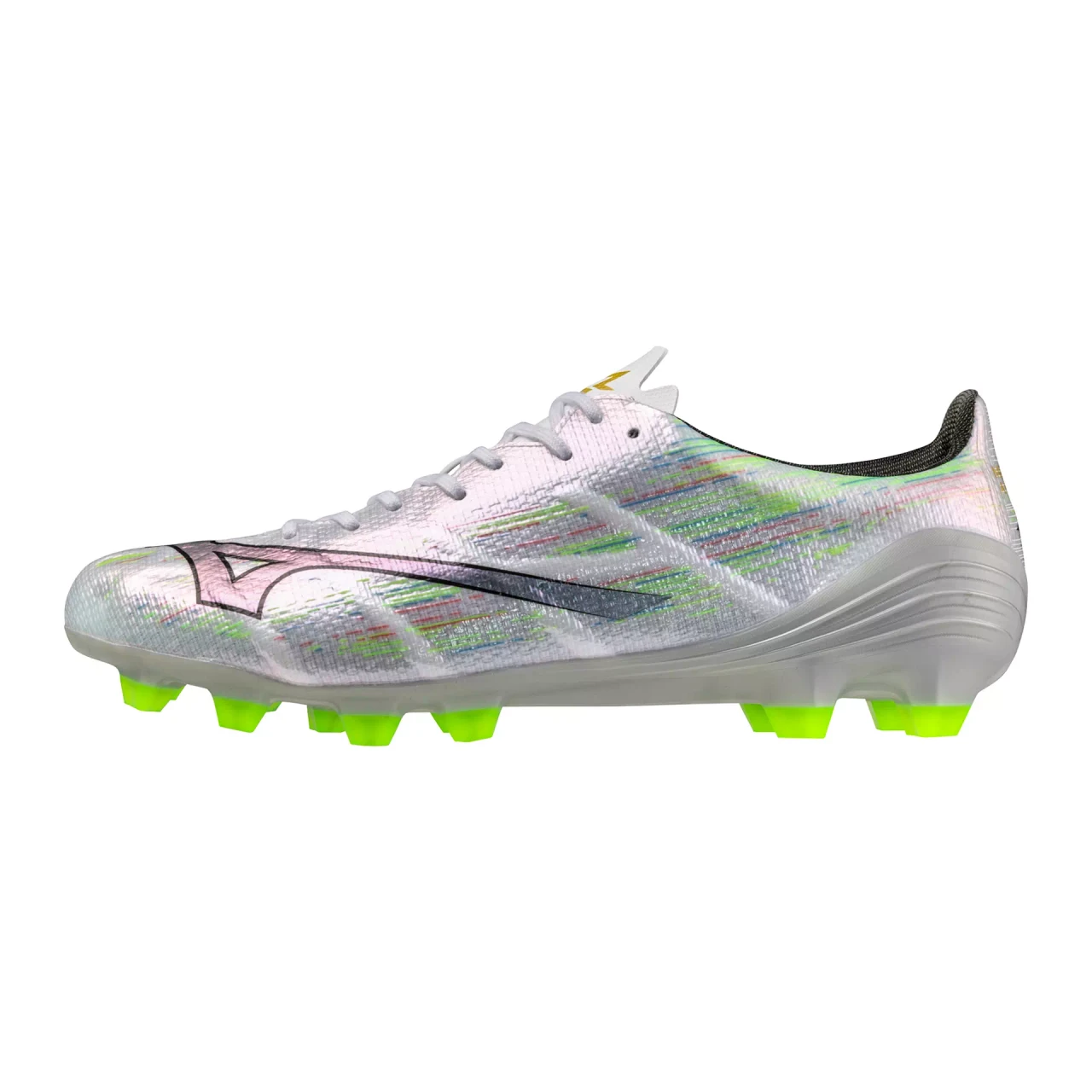 Mizuno Alpha II Pro FG Firm Ground Soccer Cleat, White/Neon Green - Image 2